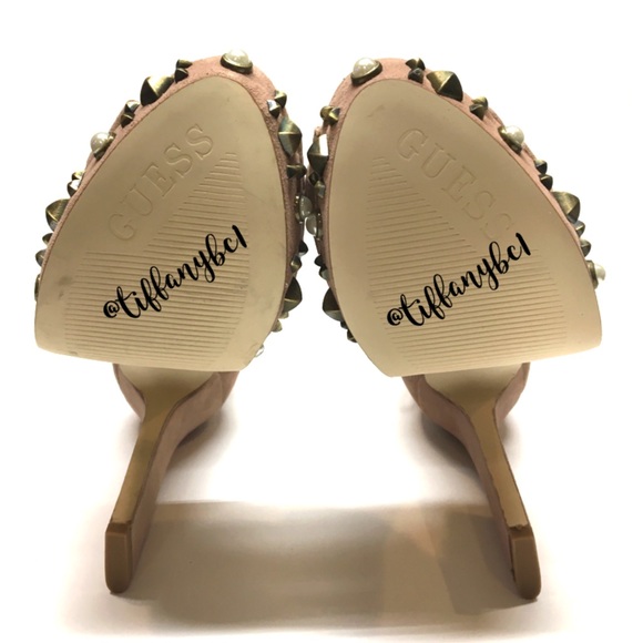 GUESS Kenzie Studded Platform Sandals Blush Suede - Picture 16 of 16